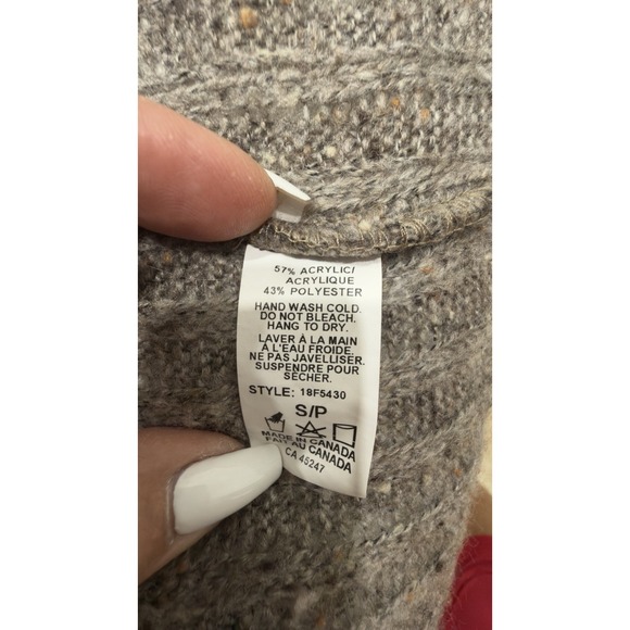 Michael Tyler gray knit hooded sweater faux fur trim button front size S - Picture 5 of 8